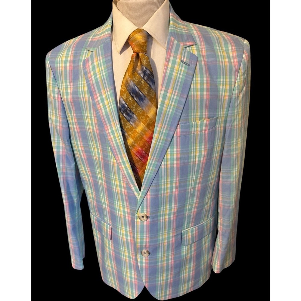 Croft & Barrow Men's Pastel Madras Plaid Blazer Size 44R Jacket Sport Coat NWOT
